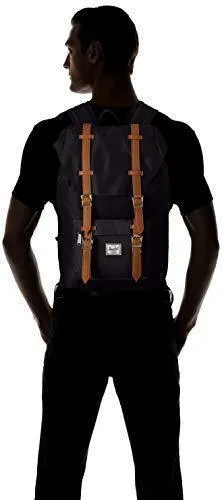 Herschel Little America Laptop Backpack, Black/Tan Synthetic Leather, Classic 25.0L