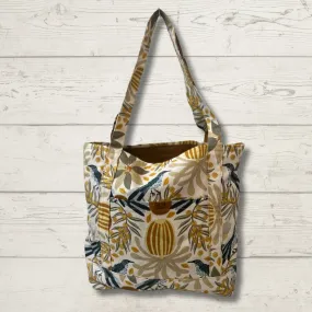Knitting Bag - Navy & Mustard With Birds