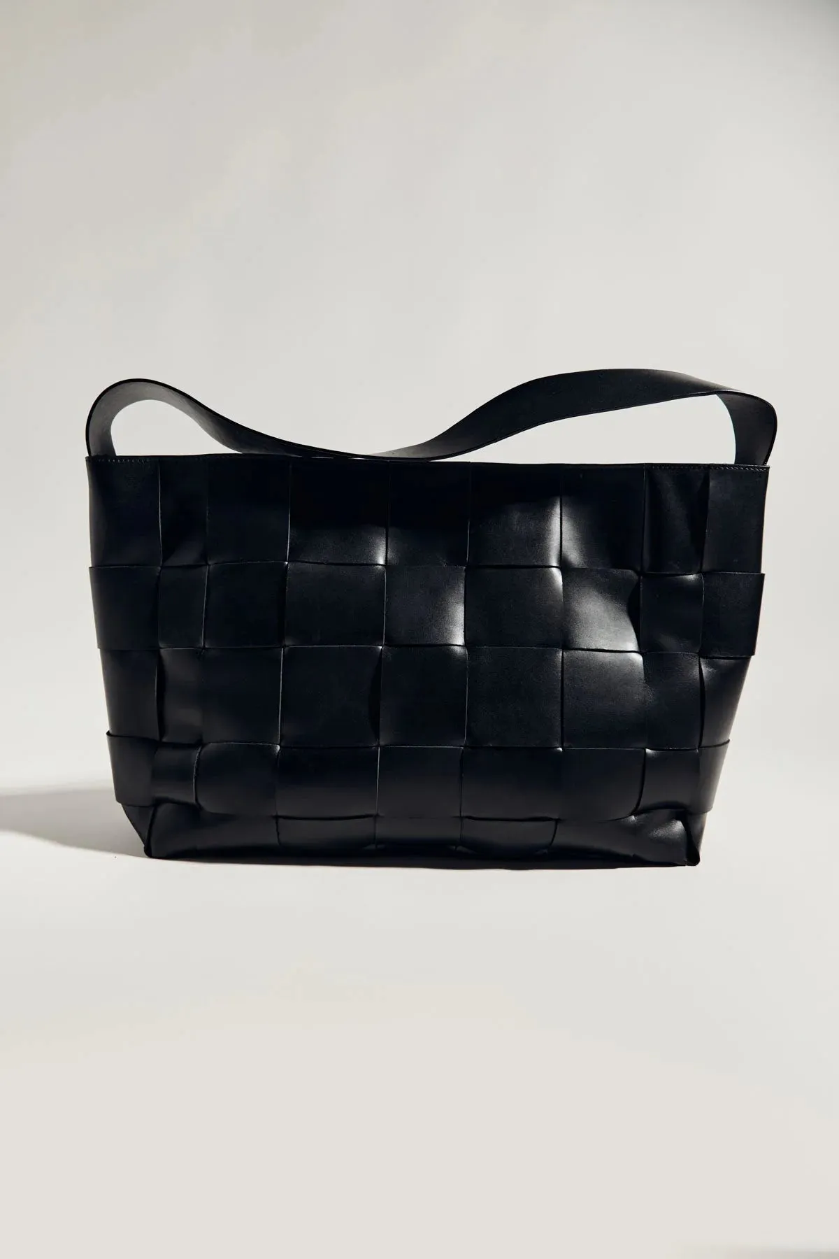 Large Black Leather Woven Tote Bag