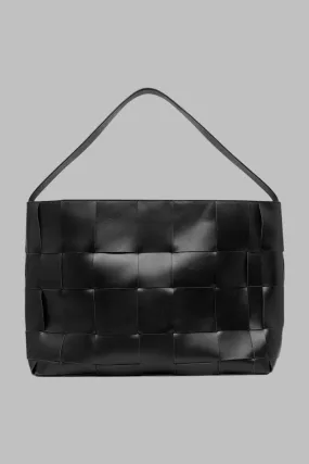 Large Black Leather Woven Tote Bag