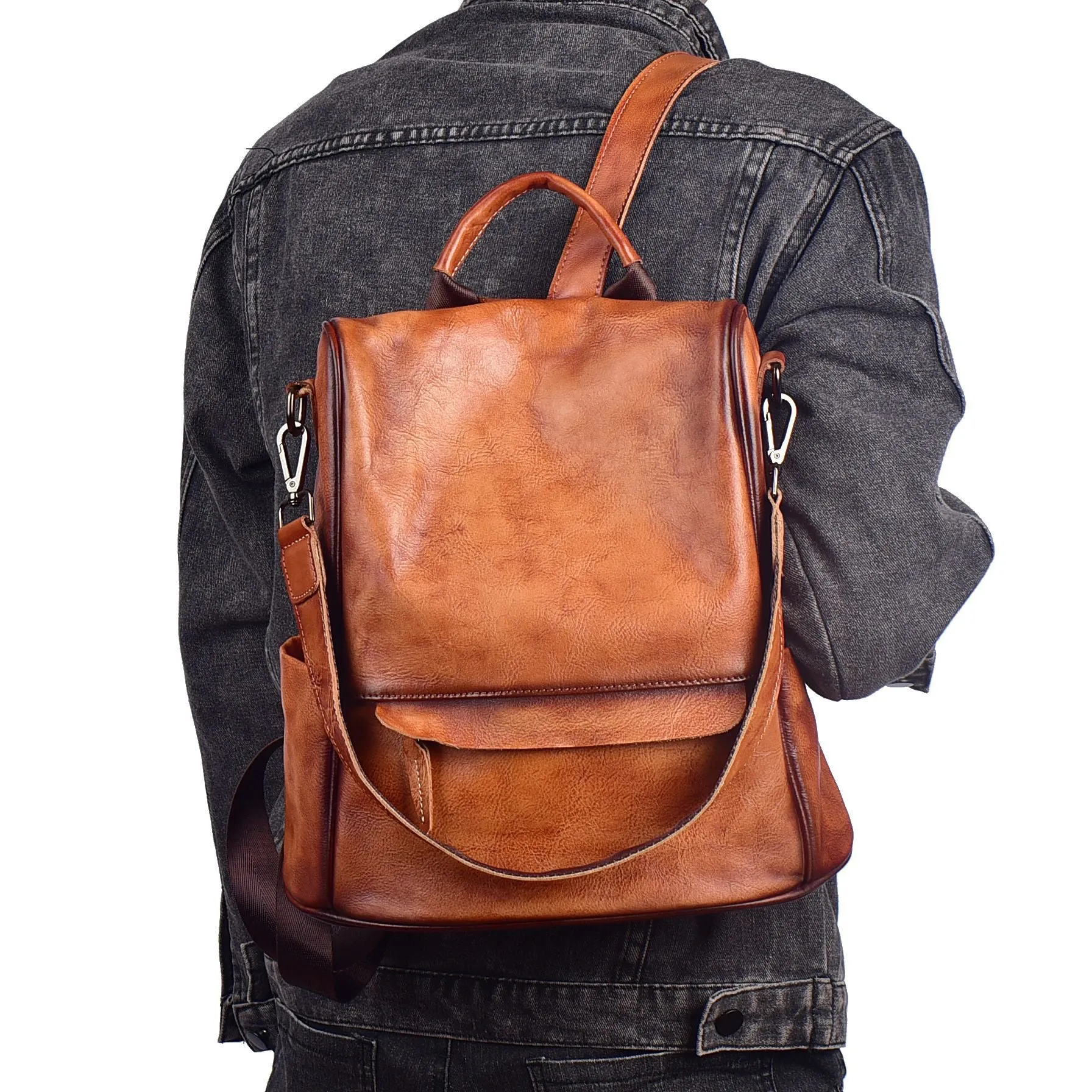 Leather Backpack for women Laptop Bag Large Capacity School Business Travel Daypack
