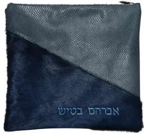 Leather Tallis and Teffilin Bag Angle Cut 2 Color bag 320H-NV