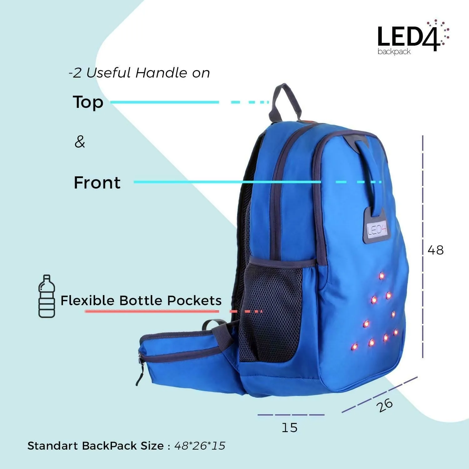 LED4 Outdoor Backpack Light Up LED-For Cycling, Hiking, Camping, Travelling