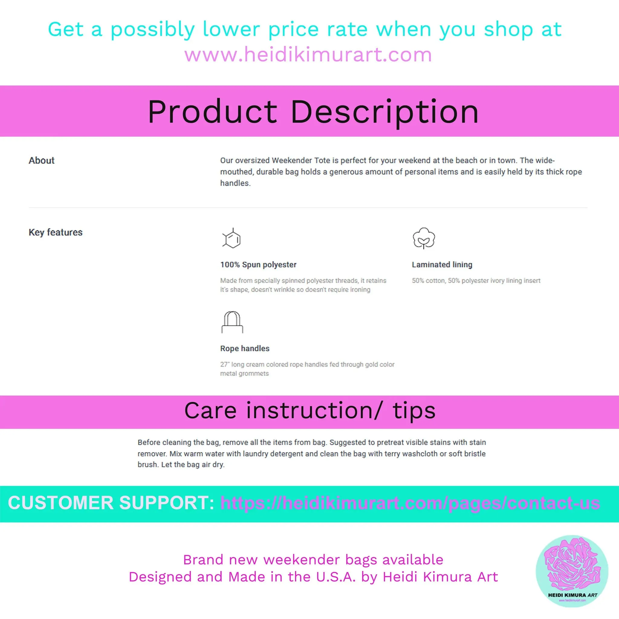 Light Pink Color Weekender Bag, Solid Light Pink Color 24"x13" Designer Modern Essential Market Large Tote Bag- Made in USA