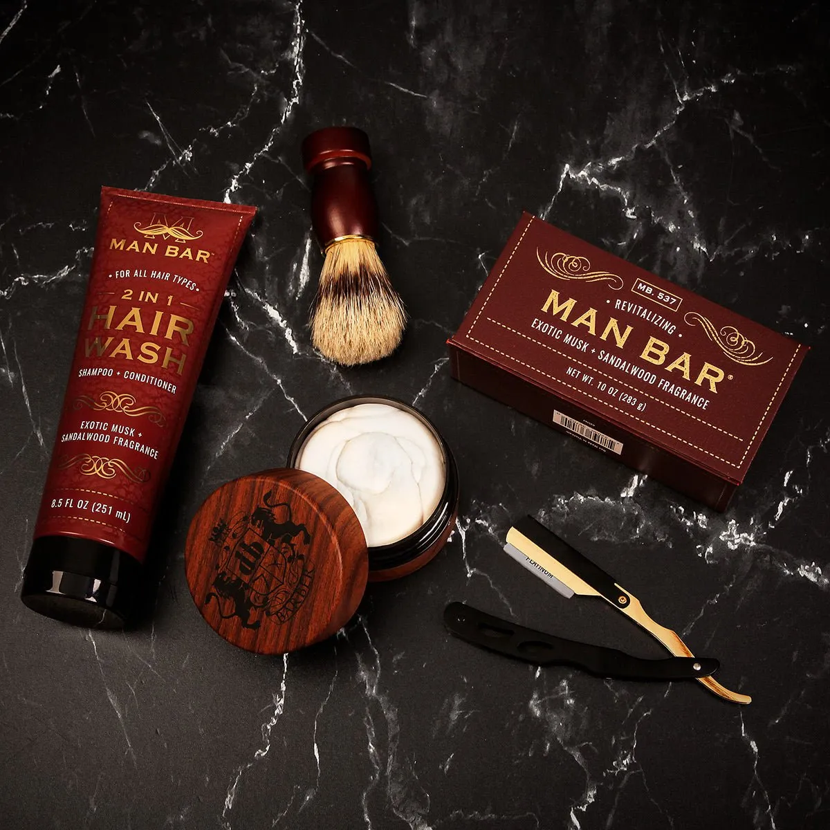 Luxury Men's Shaving Kit with Beckham Travel Toiletry Bag, Leather