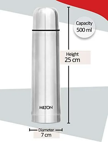 Milton Flip Lid 500 Thermosteel 24 Hours Hot and Cold Water Bottle with Bag, 500 ml, Silver