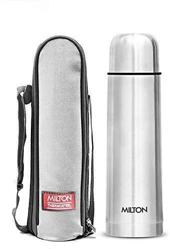 Milton Flip Lid 500 Thermosteel 24 Hours Hot and Cold Water Bottle with Bag, 500 ml, Silver