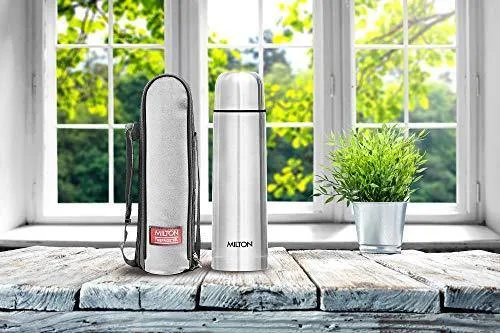 Milton Flip Lid 500 Thermosteel 24 Hours Hot and Cold Water Bottle with Bag, 500 ml, Silver