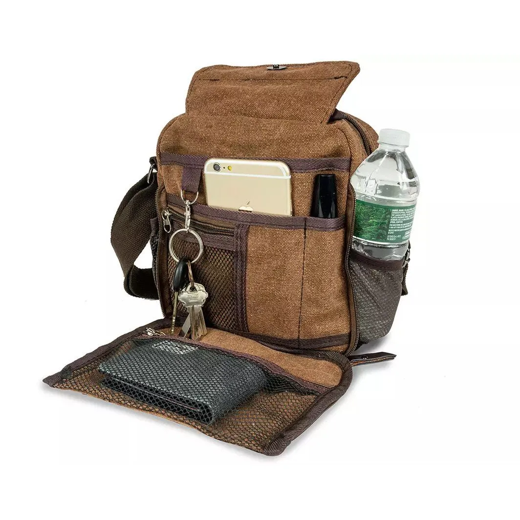 Multi-Functional Canvas Purse Bag with Bottle Holder