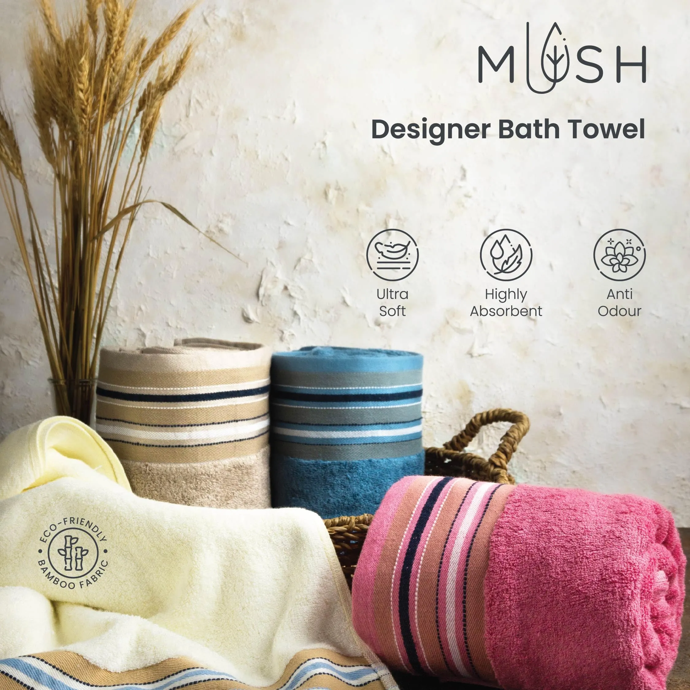 Mush Designer Bamboo Towel |Ultra Soft, Absorbent & Quick Dry Towel For Bath, Beach, Pool, Travel, Spa And Yoga (Bath Towel, Charcoal Blue), 250 TC