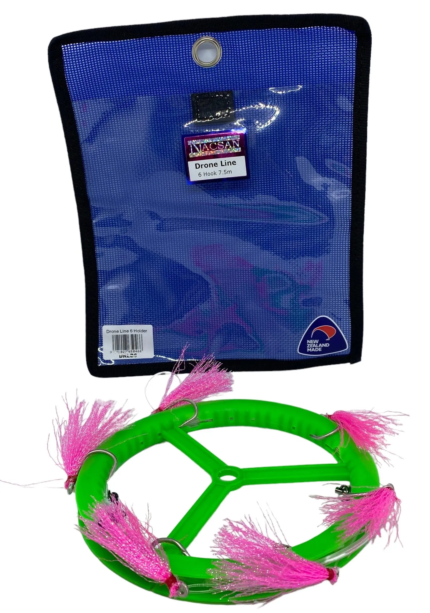 NACSAN - 100LB DRONE LINE 6 HOOK 7.5M WITH LEADER WHEEL AND POUCH