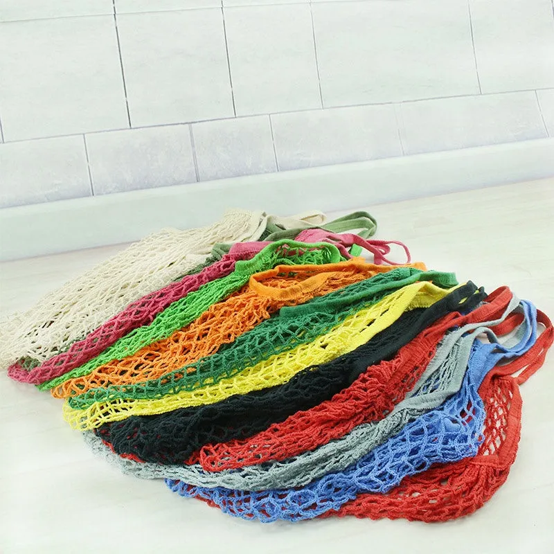 Net Shopping Bag Cotton Market String Reusable Mesh bag with Long Handles Washable Mesh Storage Fruit Vegetable