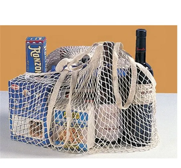 Net Shopping Bag Cotton Market String Reusable Mesh bag with Long Handles Washable Mesh Storage Fruit Vegetable