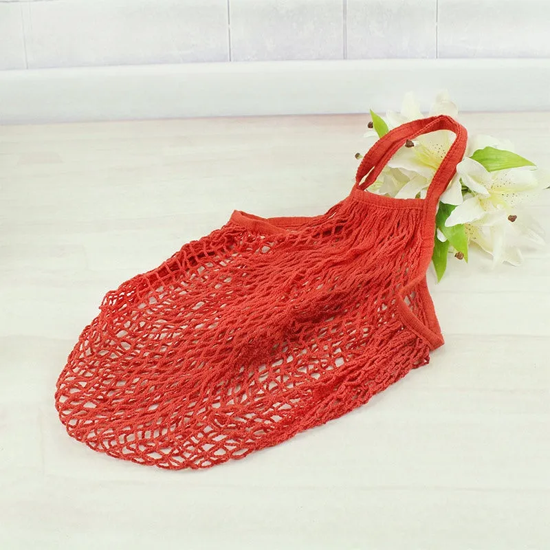 Net Shopping Bag Cotton Market String Reusable Mesh bag with Long Handles Washable Mesh Storage Fruit Vegetable