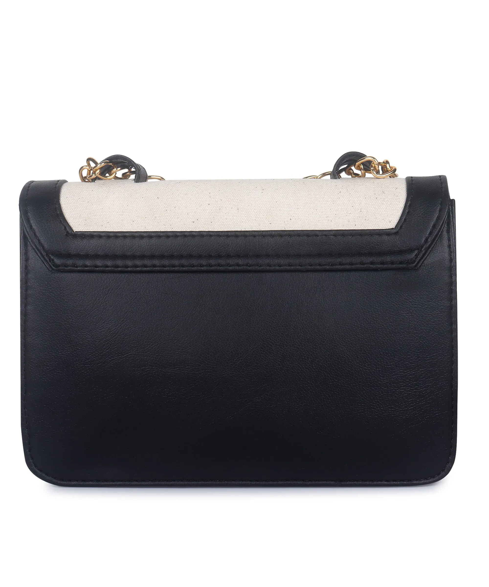 Off White-Black Canvas Sling Bag For Women