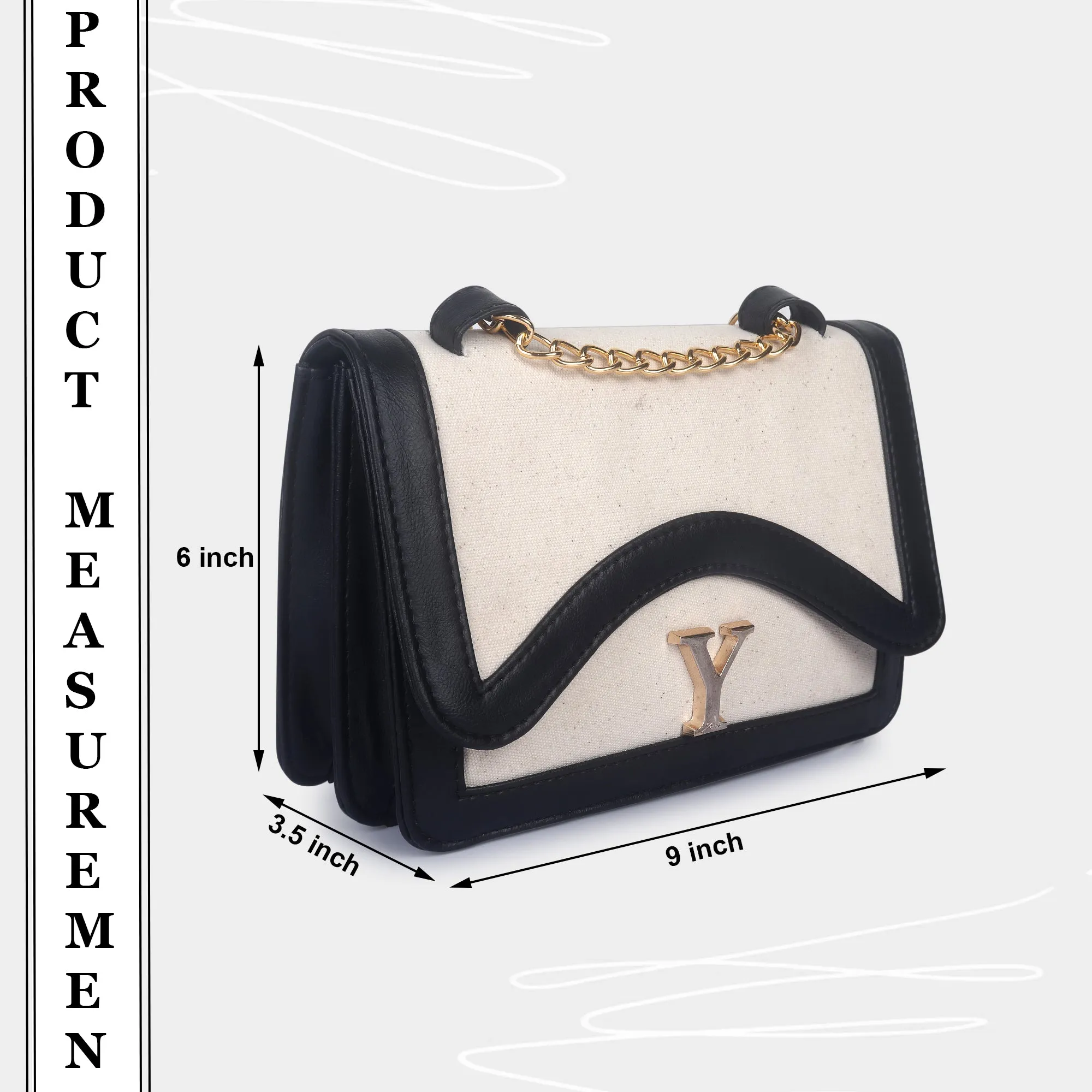Off White-Black Canvas Sling Bag For Women
