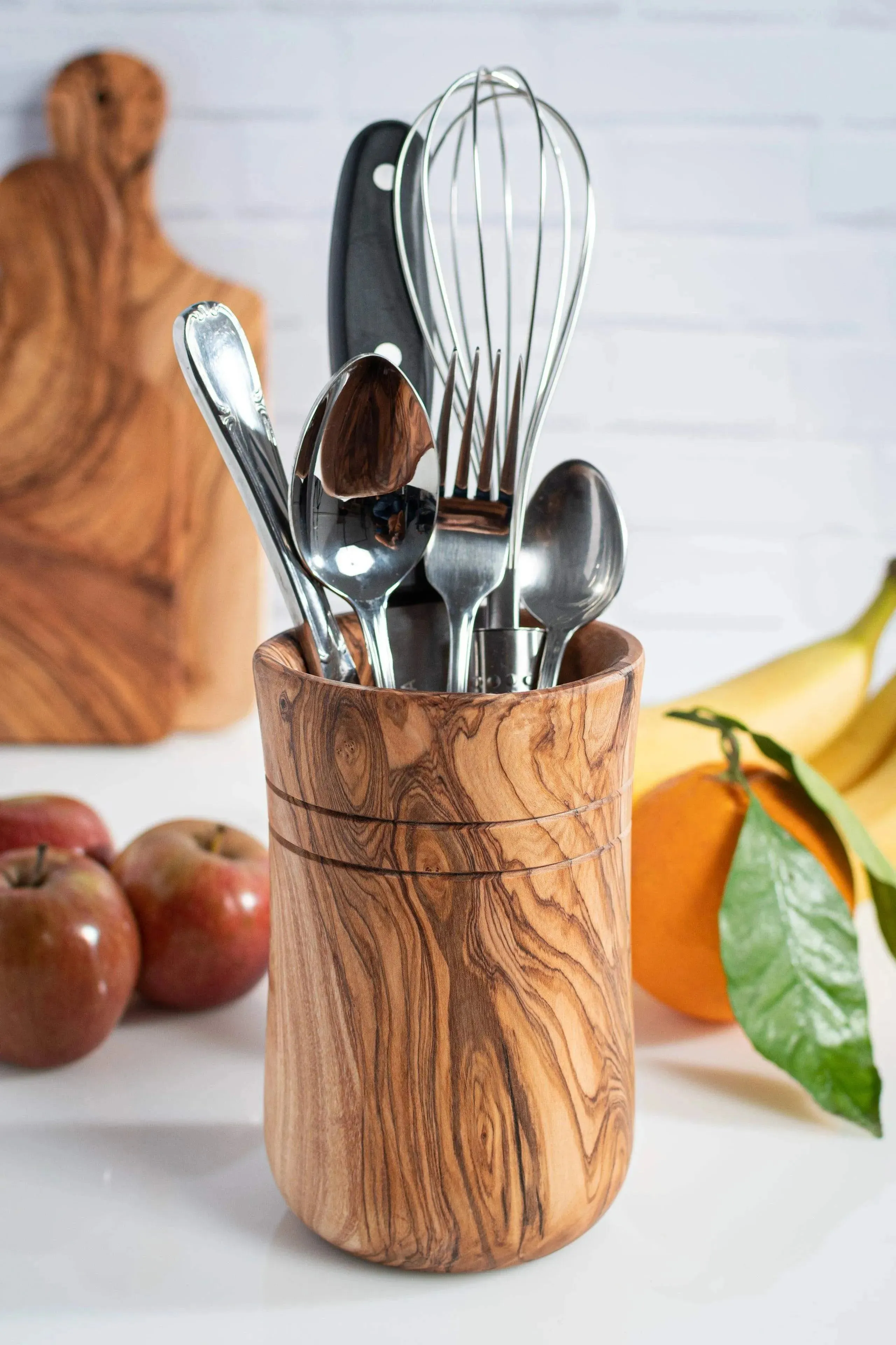 Olive Wood Utensils Holder