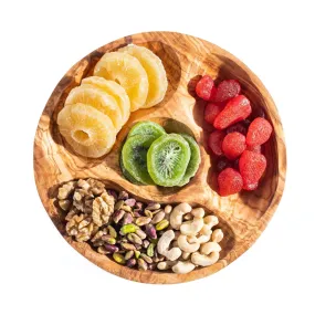 Olivewood Round Snack plate with Compartments