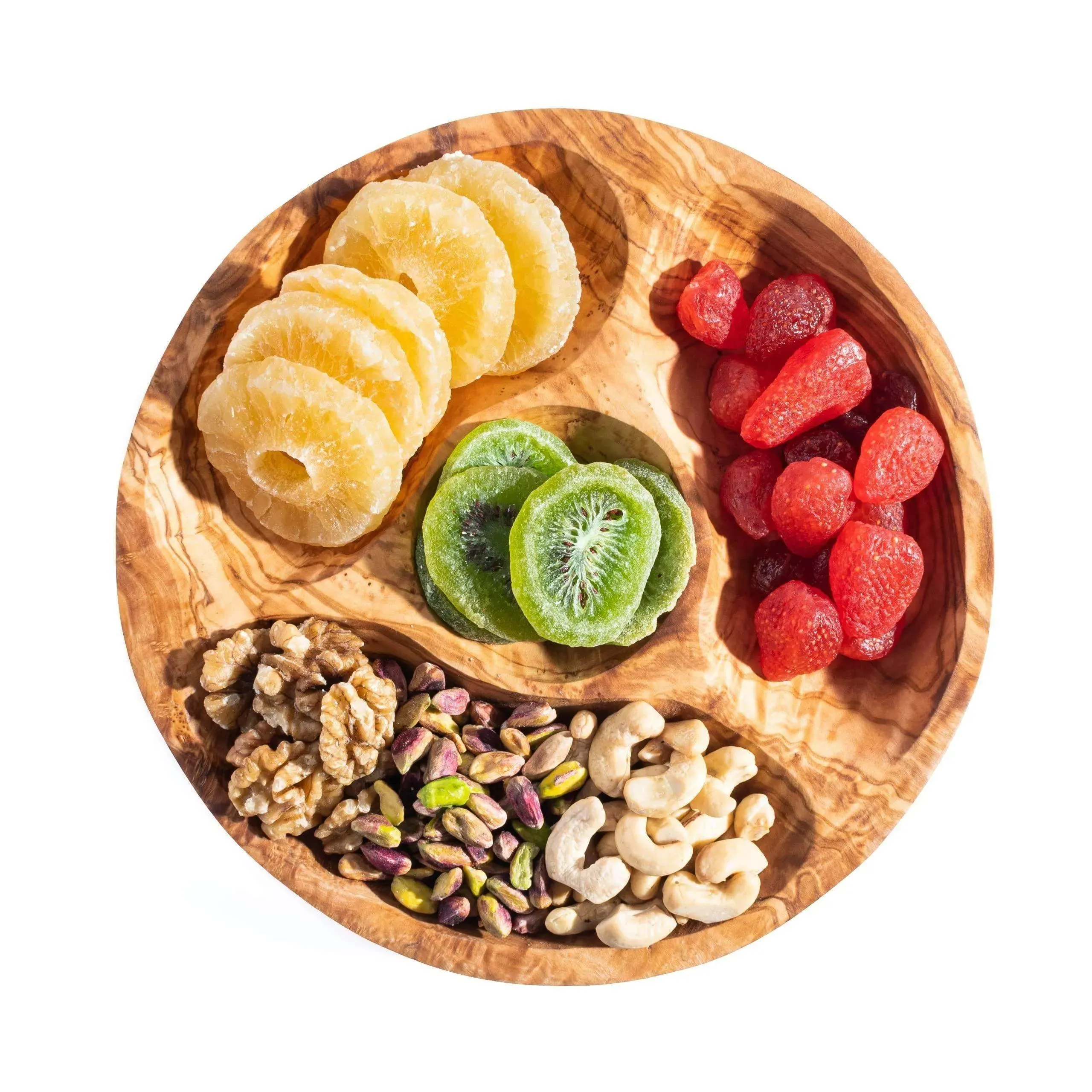 Olivewood Round Snack plate with Compartments
