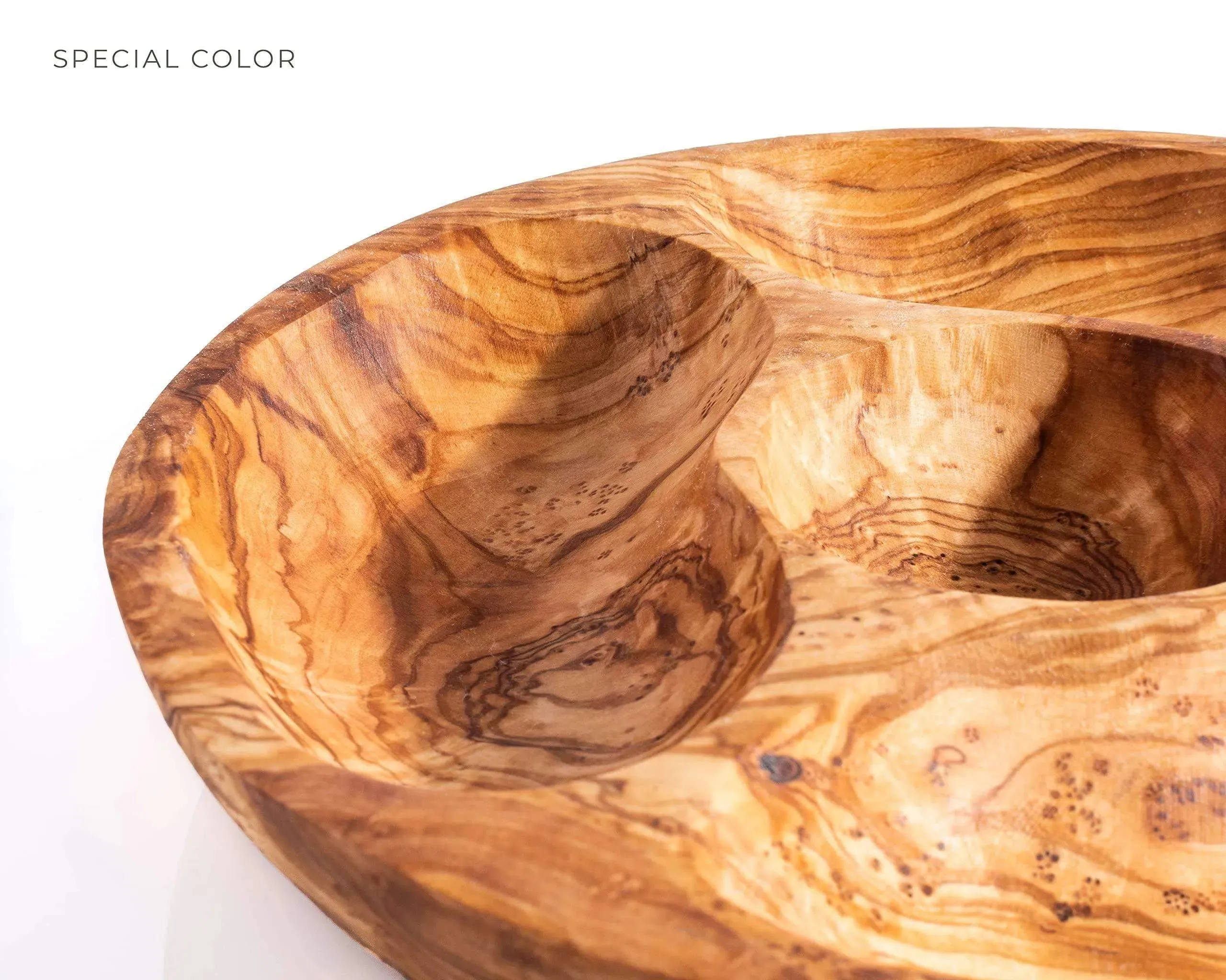 Olivewood Round Snack plate with Compartments