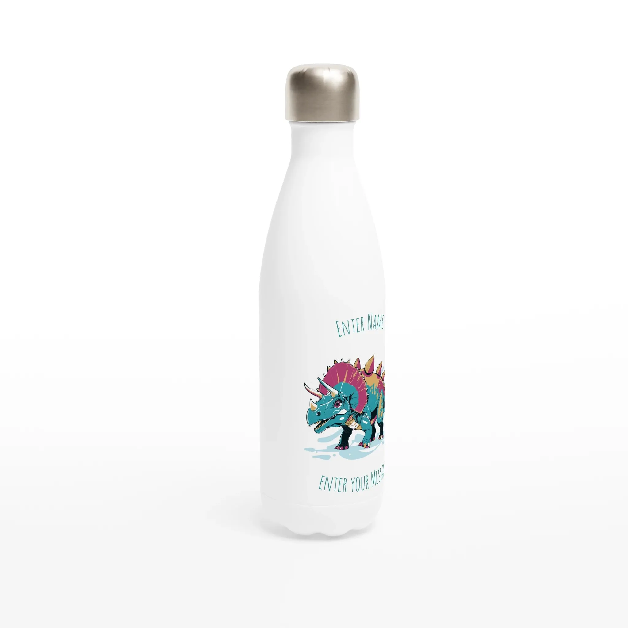 Personalisable White 17oz Stainless Steel Water Bottle - Triceratops Add Message