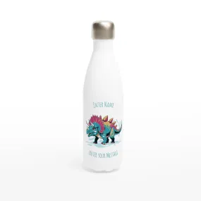 Personalisable White 17oz Stainless Steel Water Bottle - Triceratops Add Message