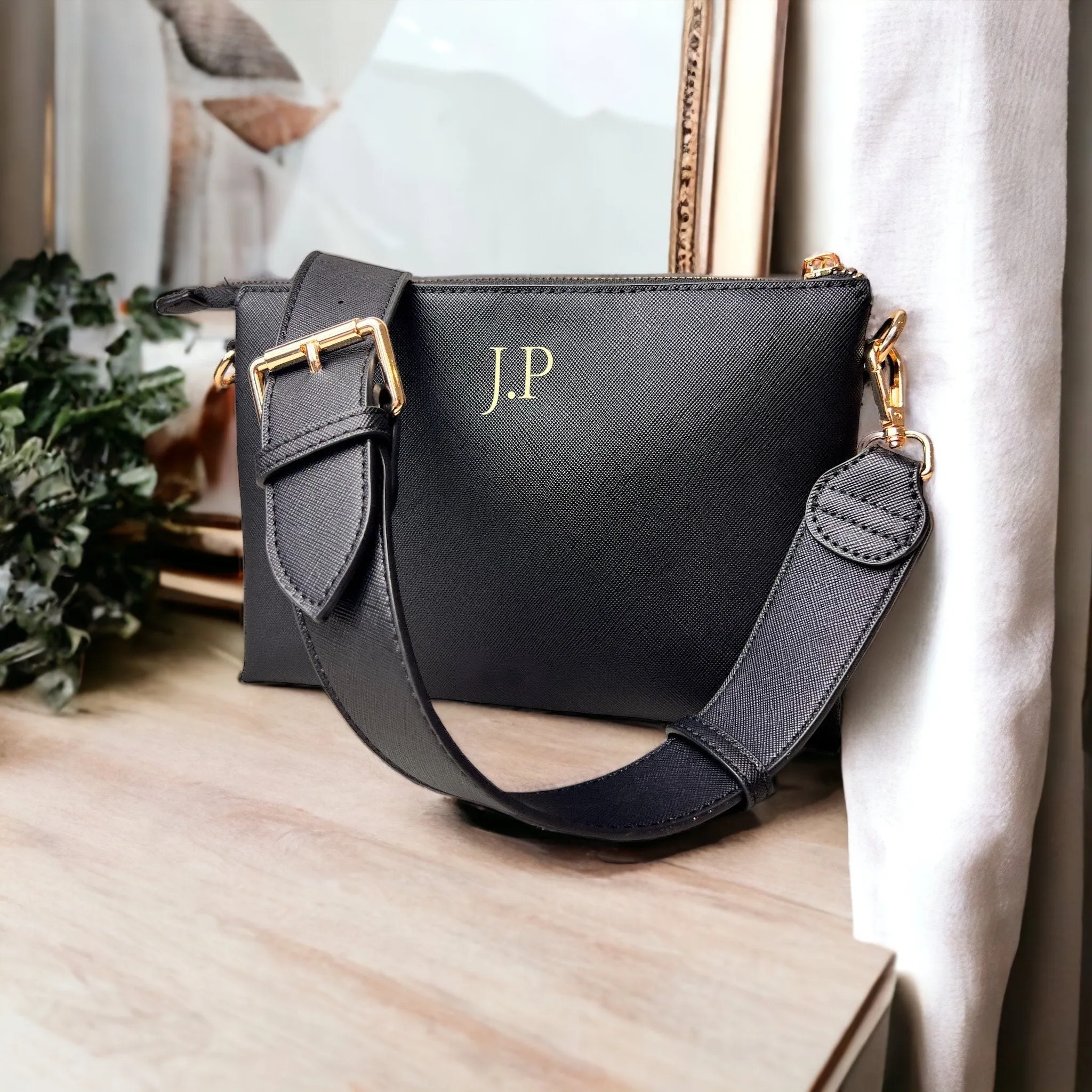 Personalised Cross Body bag, bag with strap, monogram bag, custom shoulder bag, vegan leather bag, bags for women, custom initials on bag