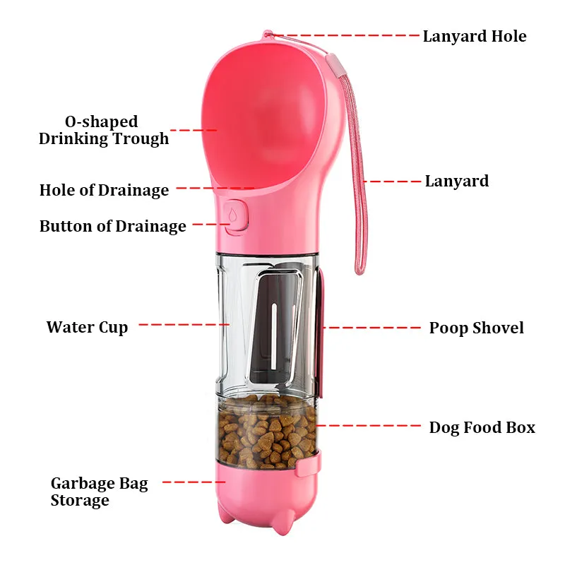 Pet Water Bottle | Multifunctional and Portable Dog Travel Water Dispenser with Food Container