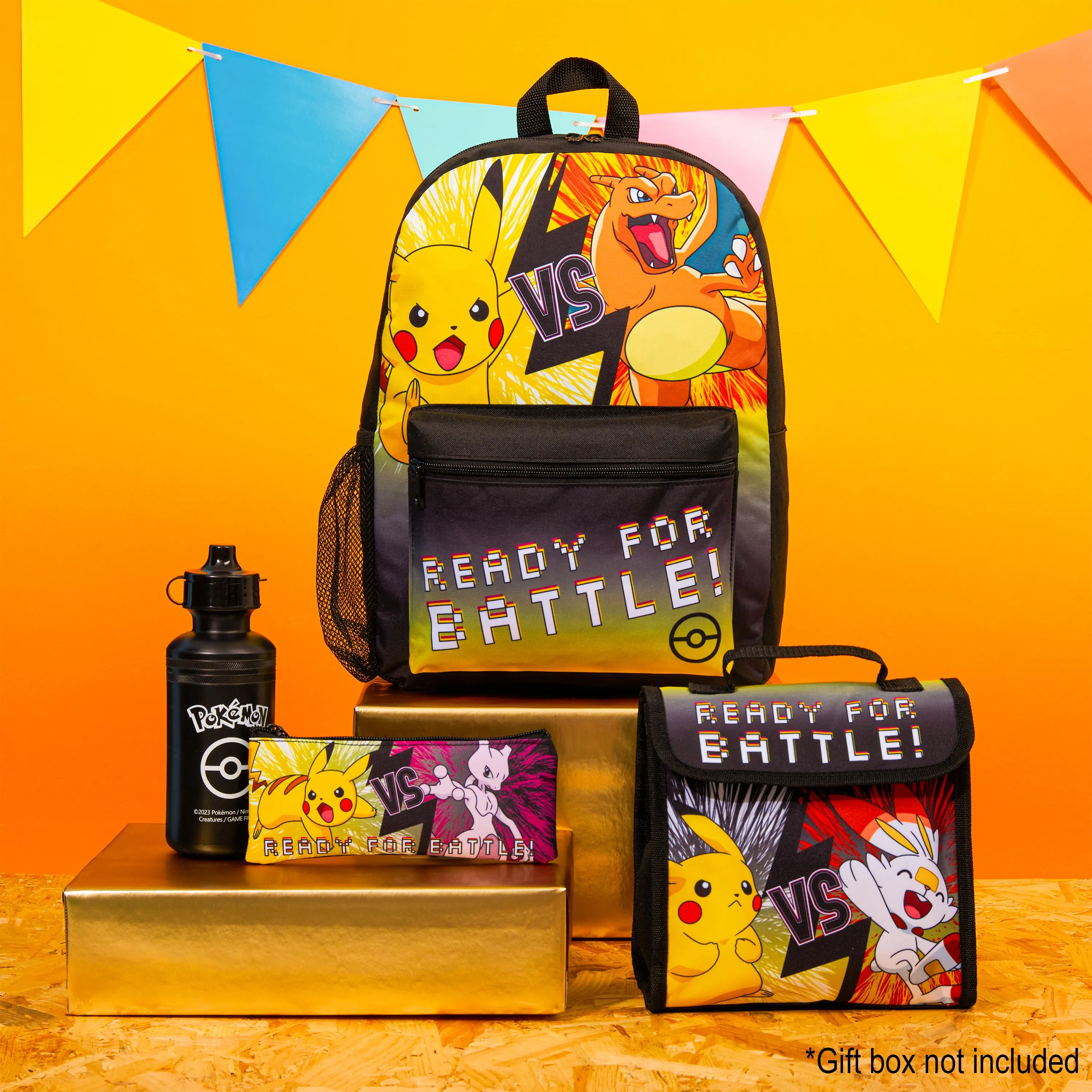 Pokemon Kids Backpack 4 Piece Set - Rucksack, Insulated Lunch Box, Kids Pencil Case BPA Free 500ml Water Bottle