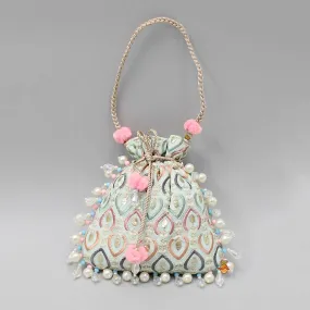 Pre Order: Elegant Embroidered Braided String Potli Bag