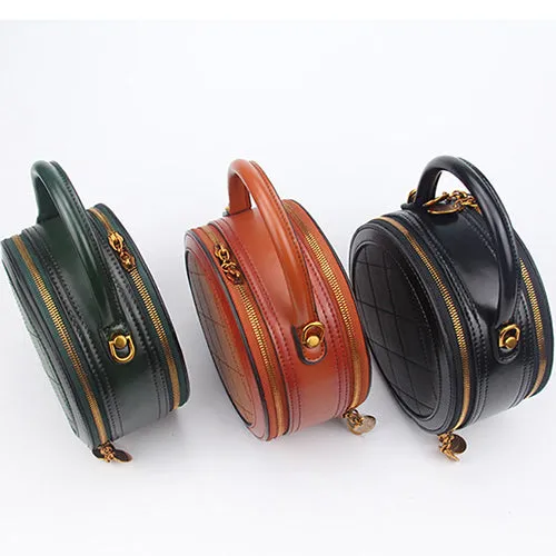 Red Leather Round Shaped Bag Purse