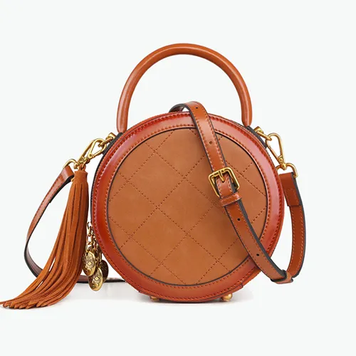 Red Leather Round Shaped Bag Purse