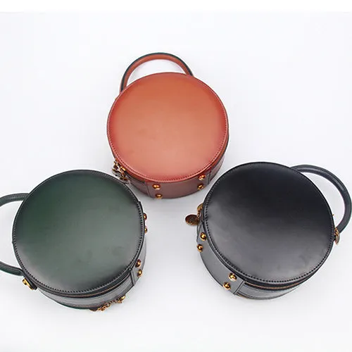 Red Leather Round Shaped Bag Purse