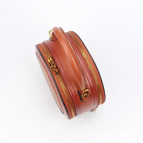 Red Leather Round Shaped Bag Purse