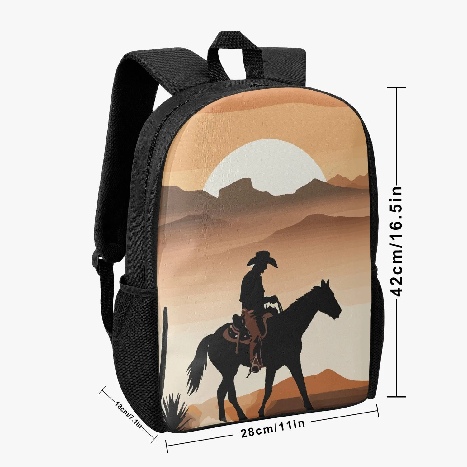 Sac à dos d'école pour enfant "Cow-boy devant couché de soleil" (201)