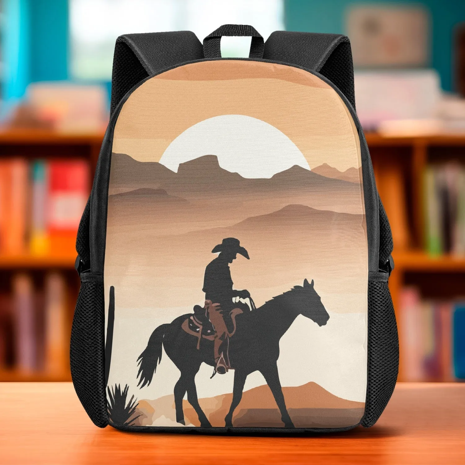 Sac à dos d'école pour enfant "Cow-boy devant couché de soleil" (201)