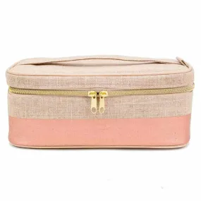 SoYoung Large Raw Linen Makeup Bag Beauty Poche - Rose Gold Colour Block