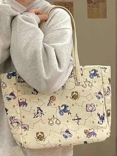 TAVIMART  -  2024 Cute All Match Canvas High-capacity Tote Bags Women Office Lady Grunge Shoulder  Casual Cartoon Print Handbags for Students