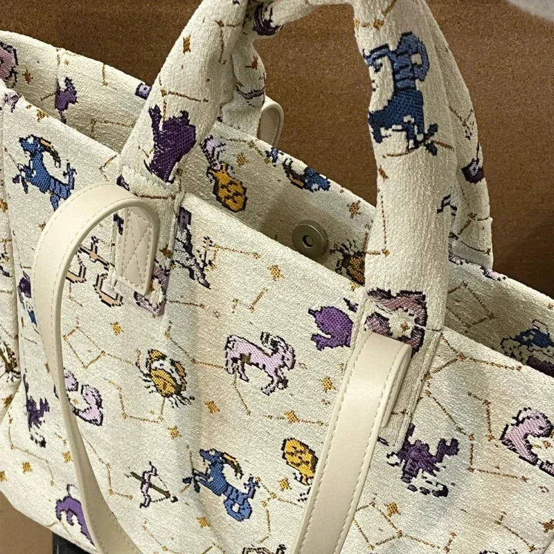 TAVIMART  -  2024 Cute All Match Canvas High-capacity Tote Bags Women Office Lady Grunge Shoulder  Casual Cartoon Print Handbags for Students