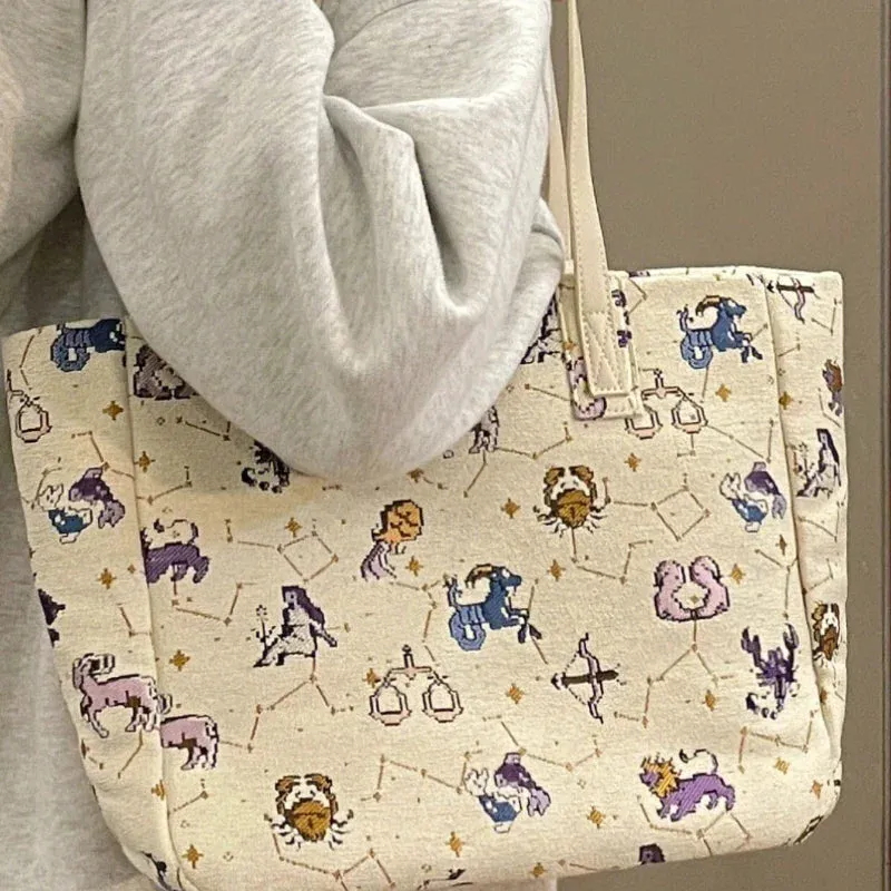 TAVIMART  -  2024 Cute All Match Canvas High-capacity Tote Bags Women Office Lady Grunge Shoulder  Casual Cartoon Print Handbags for Students