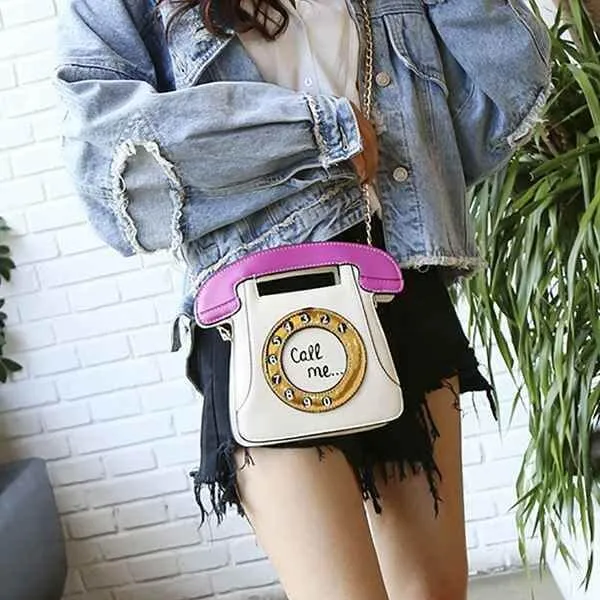 Telephone Shaped Women Retro Crossbody Handbag