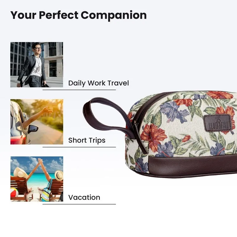 THE CLOWNFISH Men & Women Travel Pouch Toiletry Bag Shaving Kit Cosmetic Bag Toiletry Bag Travel Kit Travel Pouch Travel Kit Jolly Series (Maroon-Floral), 10 Centimeters, Standard
