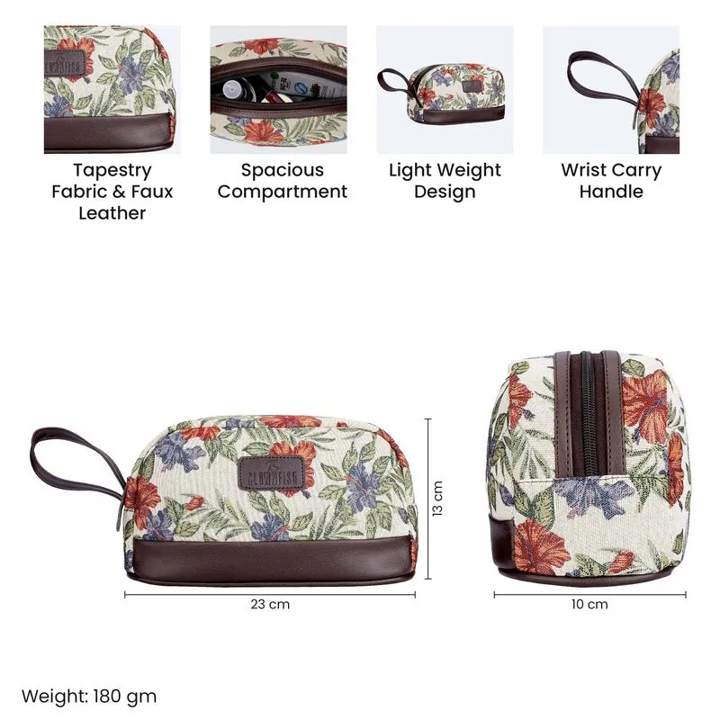 THE CLOWNFISH Men & Women Travel Pouch Toiletry Bag Shaving Kit Cosmetic Bag Toiletry Bag Travel Kit Travel Pouch Travel Kit Jolly Series (Maroon-Floral), 10 Centimeters, Standard