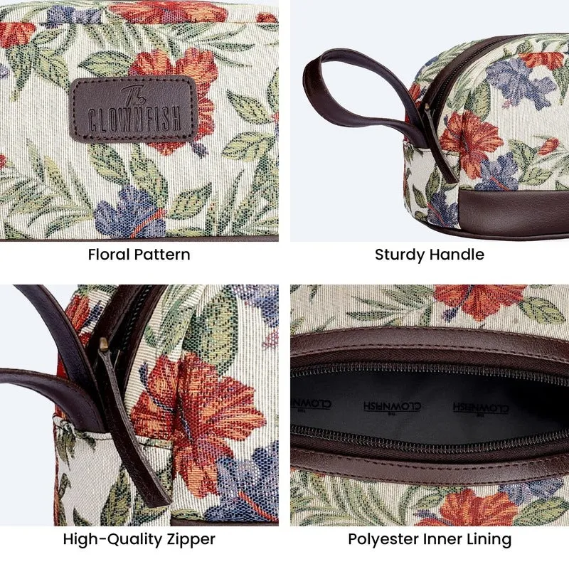 THE CLOWNFISH Men & Women Travel Pouch Toiletry Bag Shaving Kit Cosmetic Bag Toiletry Bag Travel Kit Travel Pouch Travel Kit Jolly Series (Maroon-Floral), 10 Centimeters, Standard