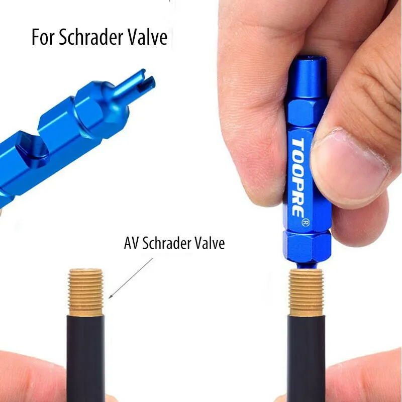 TOOPRE 3-in-1 Bike Multifunctional Valve Core Remover Tool Wrench Spanner For Bicycle Schrader and Presta Valve Extender