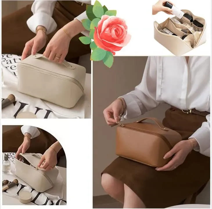 Travel Cosmetic Bag Large Capacity Cosmetic Bags for Women | Waterproof Portable Cosmetic Bag - White