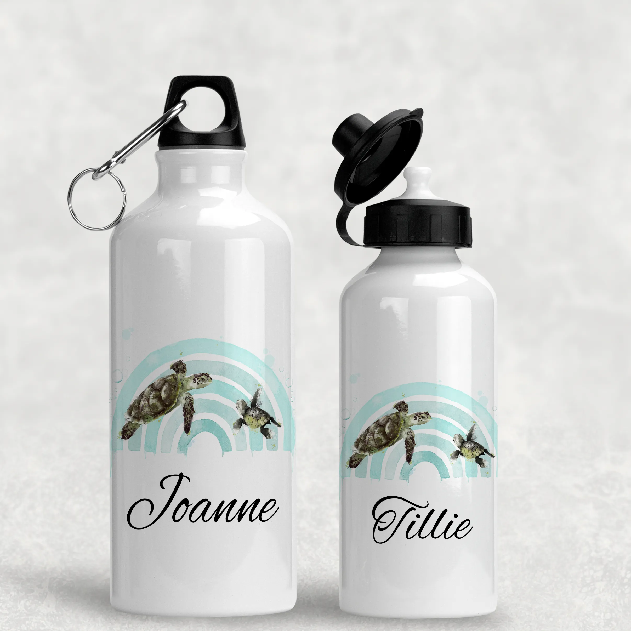 Turtle Rainbow Personalised Aluminium Water Bottle 400/600ml