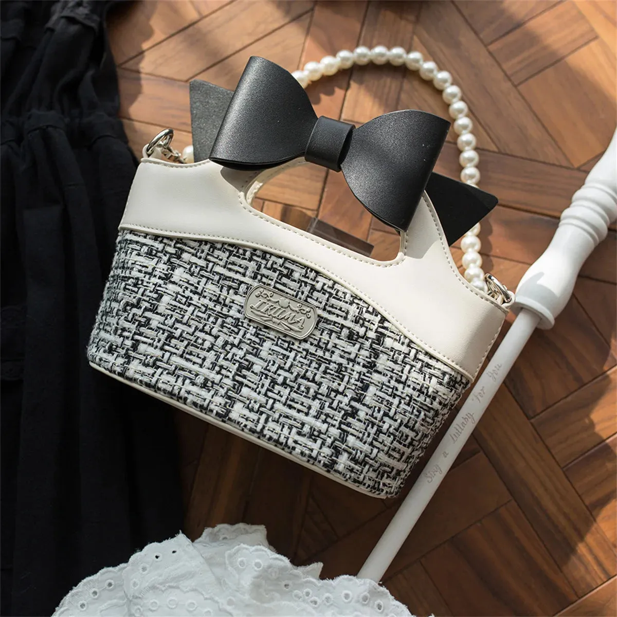 Uniwim French Elegant Style Girls Bag Cosplay Gentle Idyllic Style Grid Sweet Lolita  Bowknot  Zipper Letters  Handbag  Shoulder