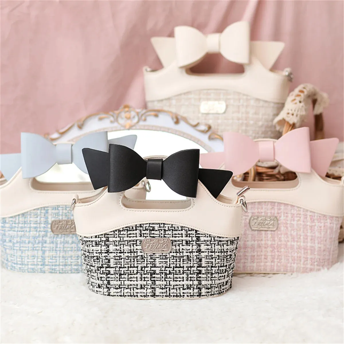 Uniwim French Elegant Style Girls Bag Cosplay Gentle Idyllic Style Grid Sweet Lolita  Bowknot  Zipper Letters  Handbag  Shoulder