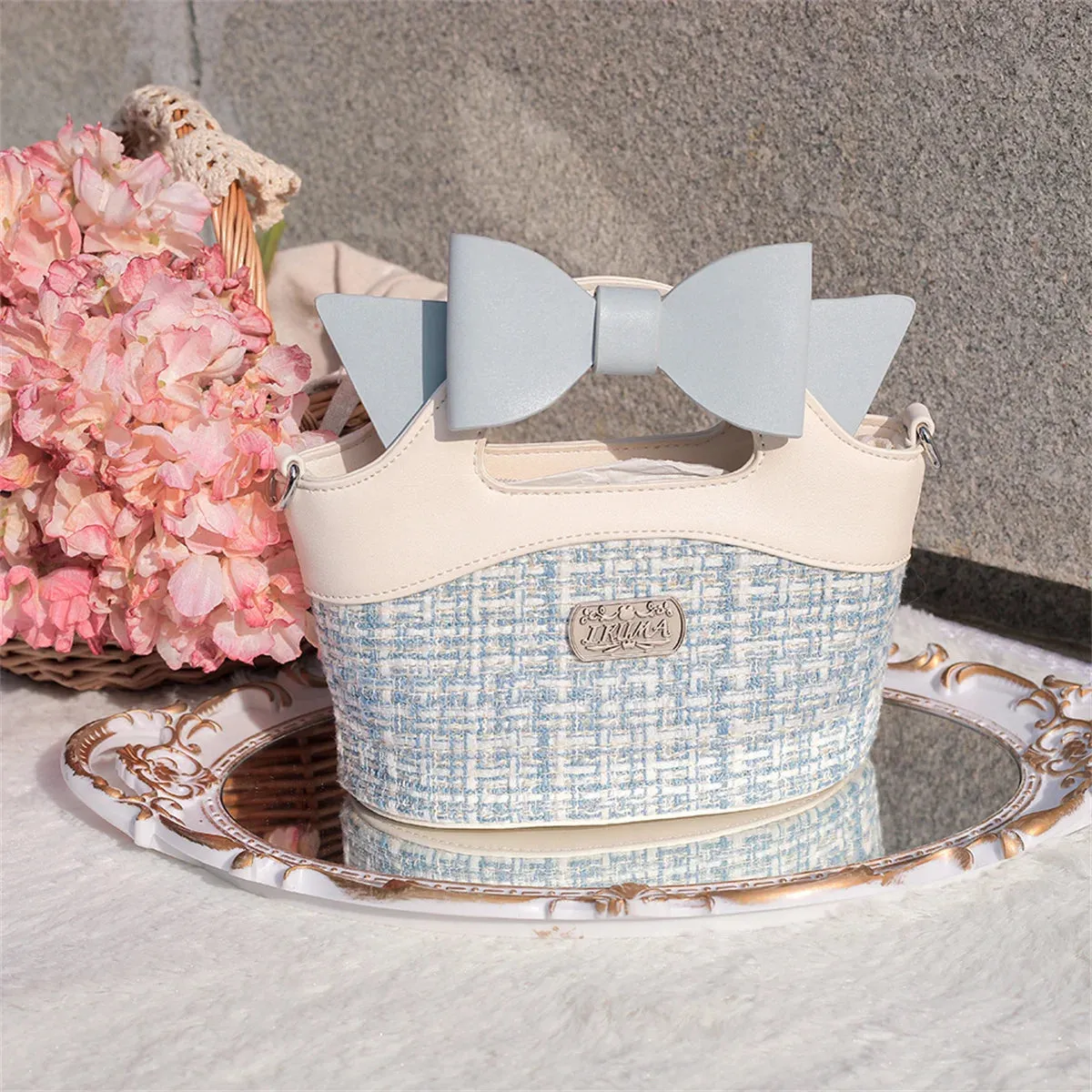 Uniwim French Elegant Style Girls Bag Cosplay Gentle Idyllic Style Grid Sweet Lolita  Bowknot  Zipper Letters  Handbag  Shoulder